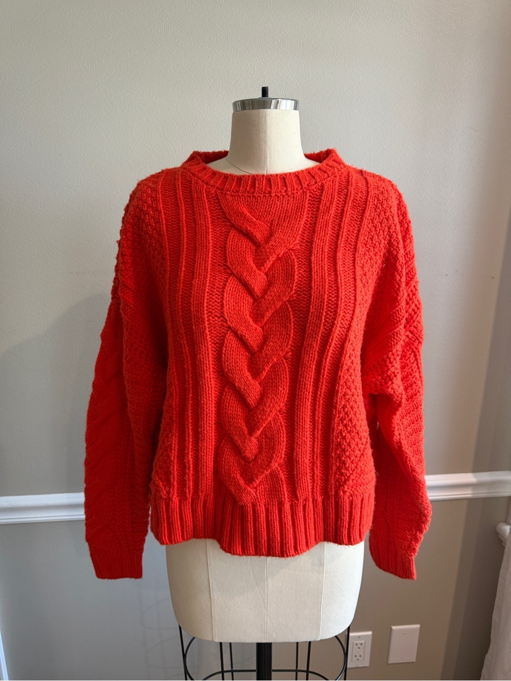 H&M Bright Red Cable-Knit Crew Sweater